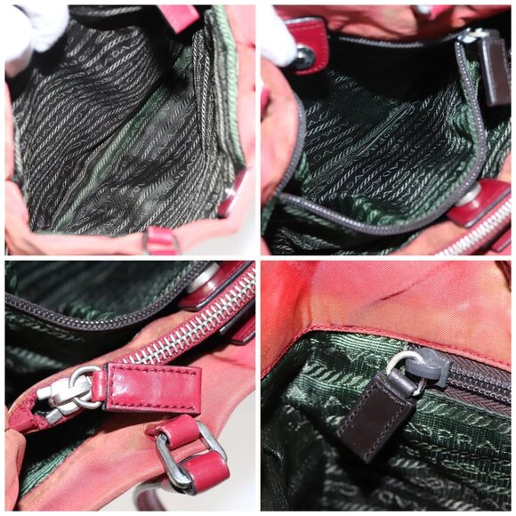PRADA Hand Bag Nylon Red Silver - Picture 14 of 15
